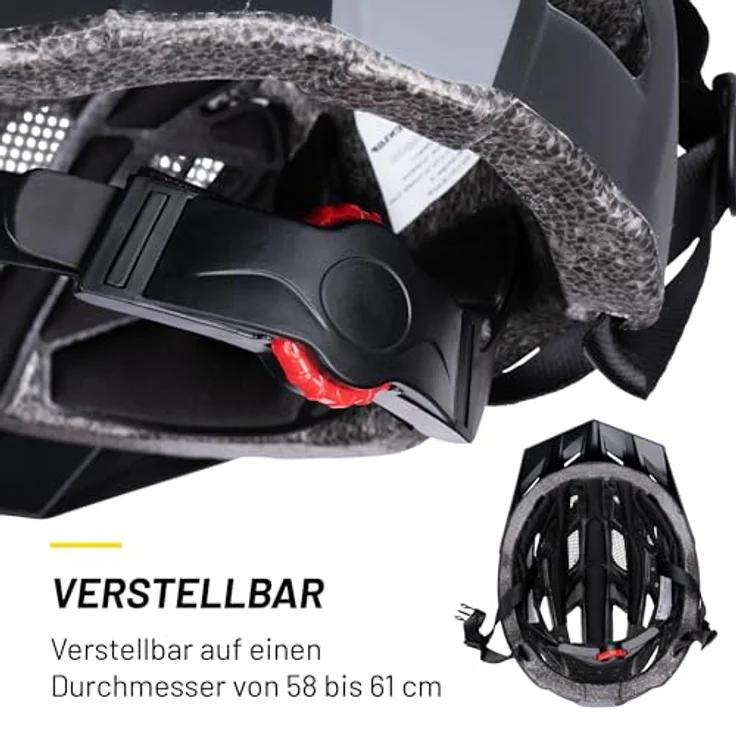 Dunlop Fahrradhelm Größe L, verstellbar 58-61 cm, mit LED-Beleuchtung und 3 Lichtmodi, Schwarz – Bild 5