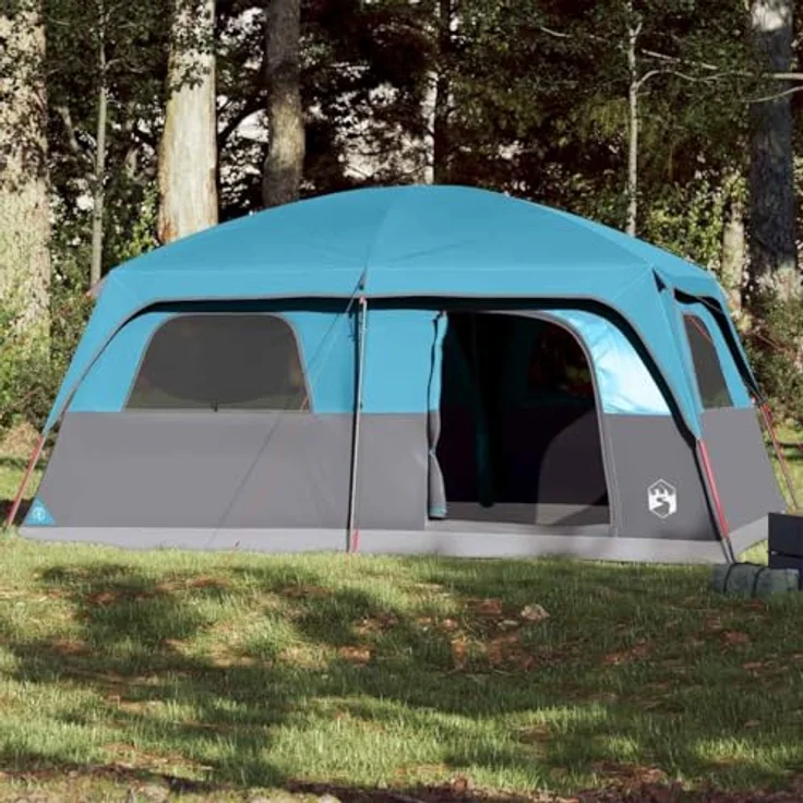 vidaXL Familienzelt für 8 Personen, wasserdichtes Campingzelt mit Netzwänden und 2 E-Anschlüssen, Blau, 185T Polyester – Bild 2