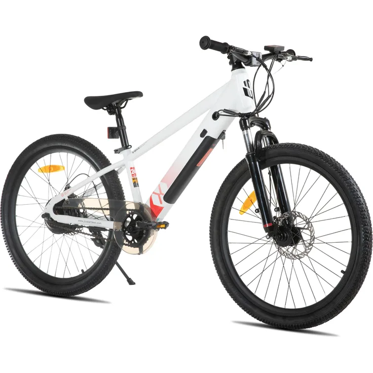 Hiland JOYSTAR 24-Zoll Elektro-Mountainbike für Jugendliche, 250W Motor, 24V 5.2Ah Akku, 25 km/h, Federgabel, verstellbarer Sattel, Scheibenbremse, Schwarz