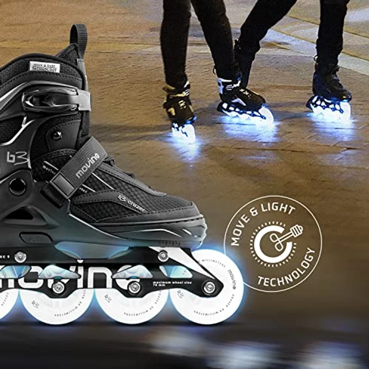 Movino Cruzer B3, Inlineskates mit leuchtenden LED-Rollen, ABEC-9 Kugellagern und Aluminium-Schiene, 4-stufig verstellbar – Bild 2