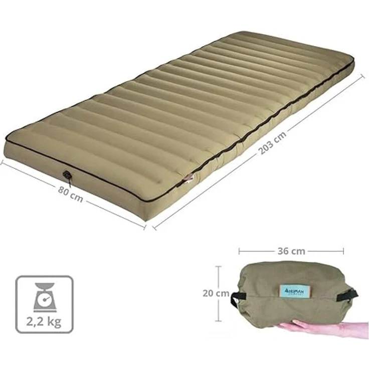 Human Comfort Luftmatratze Luft Bett Chatou Isomatte Kasten, Matratze Gäste 100% Baumwolle, extra lang und breit, horizontale Röhrenstruktur