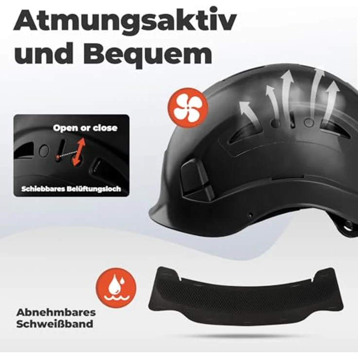 Mustbau Helm HSE06S, Kletterhelm mit gefütterten Schaumstoffpolstern, einstellbarer Passform, optimaler Schweißabsorption und Wärmeableitung, Schwarz – Bild 2