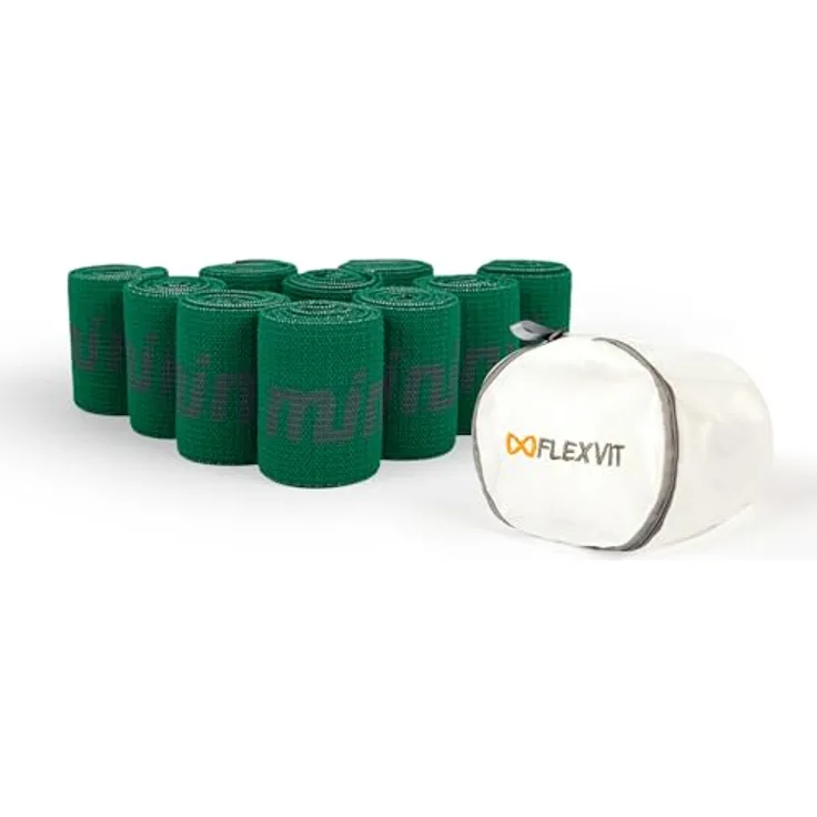 FLEXVIT Mini 10er Set Fitness, Widerstandsbänder in Grün für Kraft- und Stabilitätstraining, perfekt für Fortgeschrittene und Sportler, OEKO-TEX zertifiziert, made in Germany