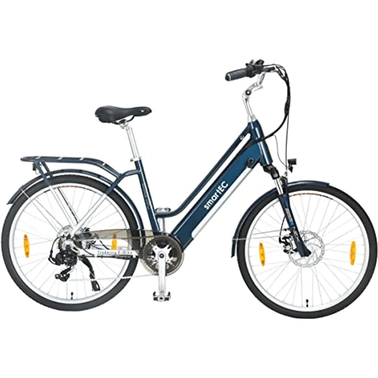 smartEC Trek-26D E-Bike Trekking 250W Hinterradmotor Li-Ion-Akku 36V/13Ah Damen 26 Zoll City Elektrofahrrad, Reichweite 90km, blau – Bild 1