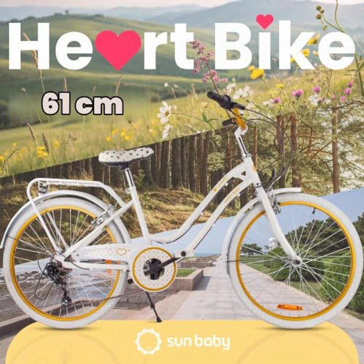 Sun Baby Heart Bike 24 Zoll Mädchenfahrrad mit 7-Gang Schaltung, Weiß-Gold – Bild 4