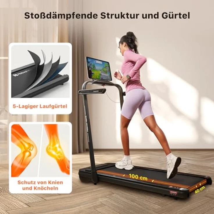Mobvoi Home Laufband SE, 3-in-1-Klapplaufband, elektrisches Laufband, 2,5 PS, kompakt tragbar unter dem Schreibtisch, 12 km/h, Fernbedienung, LED-Anzeige, platzsparend, für Zuhause und Büro, 120 kg – Bild 5