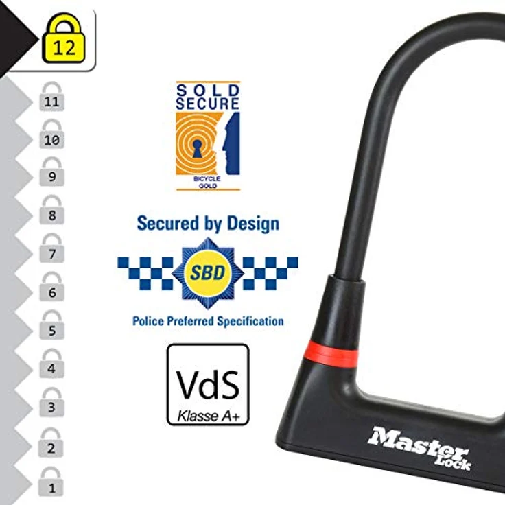 Master Lock 8279, Veloschloss aus gehärtetem Stahl mit Doppel-Schließbügel, 2 Tonnen Zugkraft, integrierter Scheiben-Verschlussmechanismus, schützender Vinyl-Ummantelung und Halterung für einfachen Transport – Bild 4