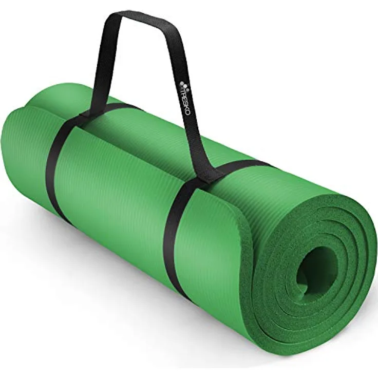 TRESKO Yogamatte Phthalatfrei - Gymnastikmatte rutschfest, Pilatesmatte Fitnessmatte mit Tragegurt, 185 x 60 x 1,5 cm Grün
