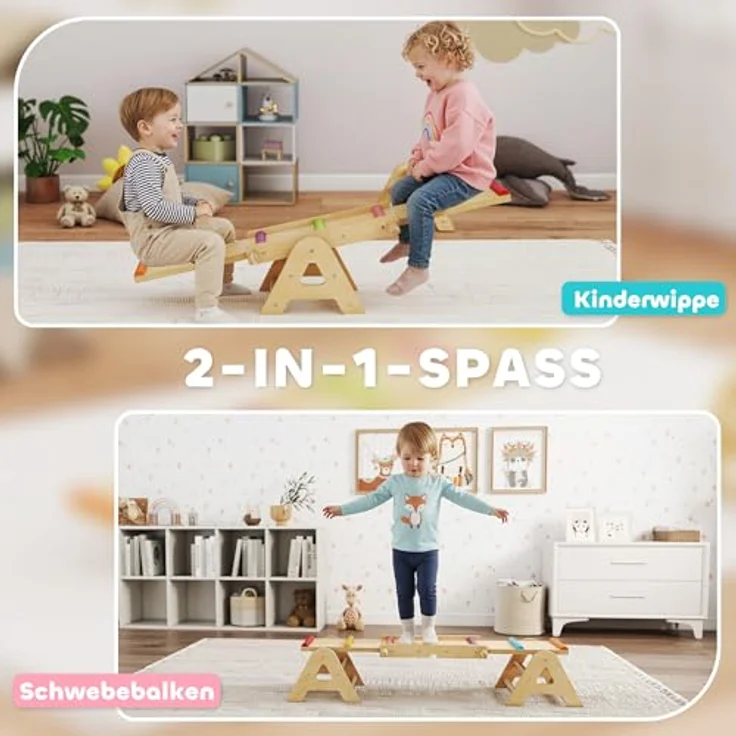 AIYAPLAY 2 In 1 Balance Wippe, Schwebebalken aus Holz, stabile Kinderwippe für drinnen und draußen, fördert Gleichgewicht und Koordination, 133 x 38 x 24 cm – Bild 4