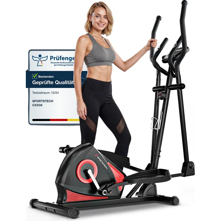Sportstech Crosstrainer CX608, LCD-Display, App-Steuerung, 8 Widerstandsstufen, ergonomische Pedalfläche