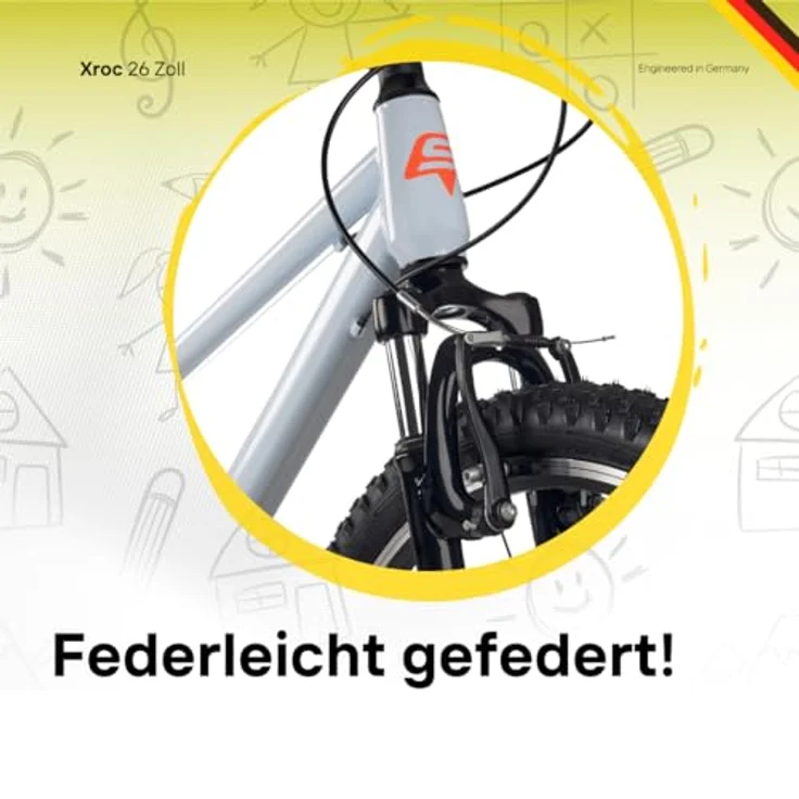 S’COOL Xroc Mountainbike 26 Zoll, 6-Gang Shimano Kettenschaltung, Aluminiumrahmen, Sky Grey/Neon Orange, für Jugendliche 10–14 J. – Bild 5