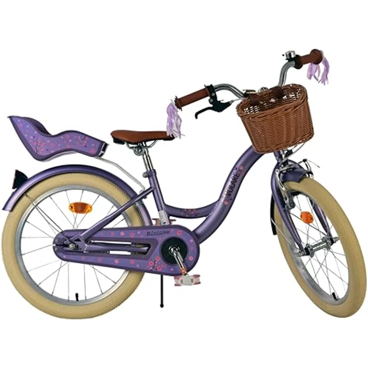 Volare Kinderfahrrad Blossom, 18 Zoll für Mädchen, lila, mit geschlossenen Kettenschutz, höhenverstellbarem Sattel und Lenker, Hand- und Rücktrittbremse – Bild 2