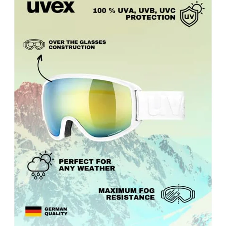 uvex topic FM sphere, Skibrille für Damen und Herren, beschlagfrei, verzerrungsfrei, weiß matt/orange-blau, One Size – Bild 5