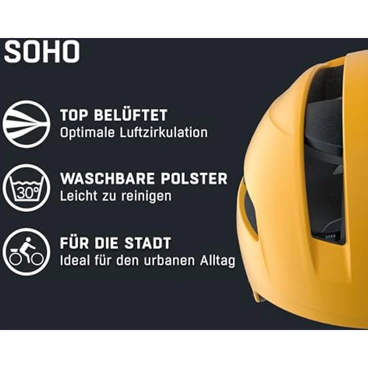 ALPINA SPORTS SOHO Velohelm, (55 - 59 cm) mit Hi-EPS Stossabsorption, reflektierendem Logo und 9 Lüftungsöffnungen, urbanes Design, Made in Germany – Bild 2