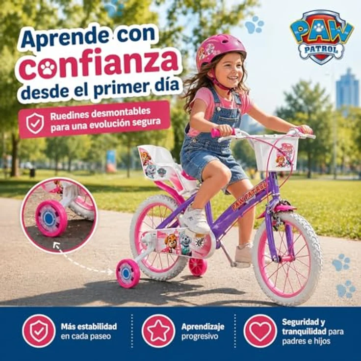 Toimsa Paw Patrol Kindervelo, 16 Zoll Kinderfahrrad in lila mit Korb, Stützrädern und robustem Kettenschutz – Bild 5