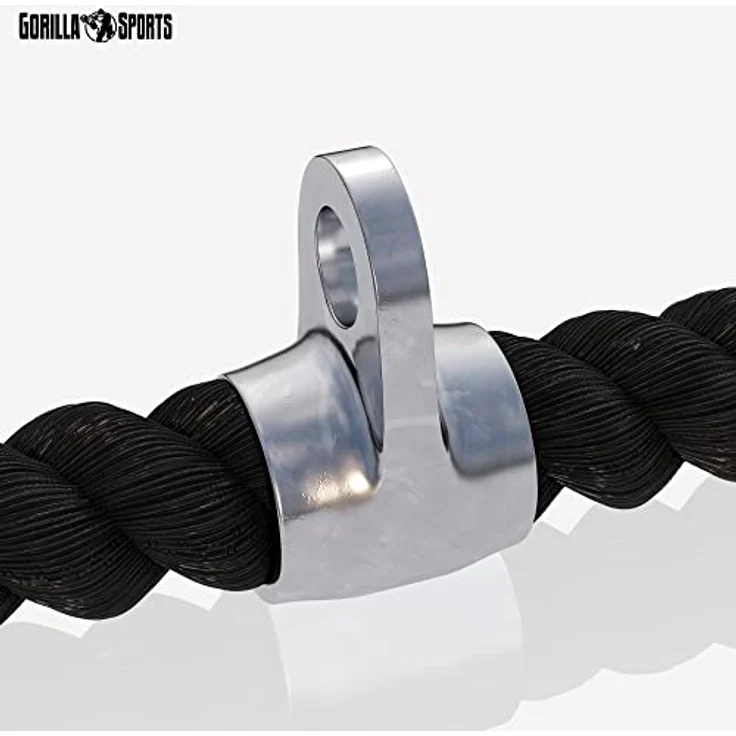 GORILLA SPORTS® Rudergriff Trizepsseil Set - mit/ohne Drehgelenk, Einzeln/Set, bis 200 kg Belastbar, gerändelt, aus Chrom - Parallelgriff, Kabelzuggriff, Seilzug Griff, Latzuggriff – Bild 5