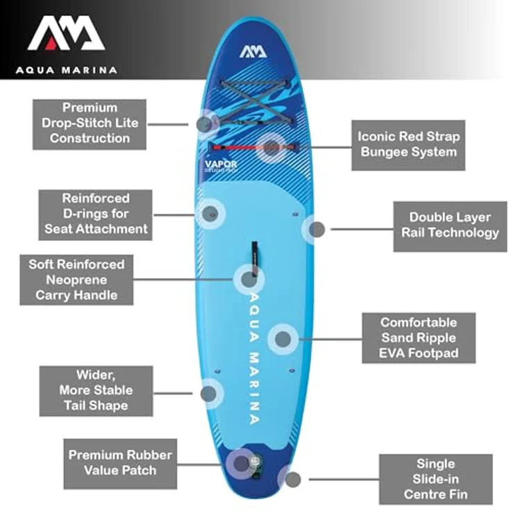 Aqua Marina Vapor Aufblasbares Stand-Up-Paddleboard-Paket, 3 m, mit stabiler Konturenform und komfortablem Sandwellen-EVA-Fußpolster, rotem Spanngurt und weichem Neopren-Tragegriff – Bild 3