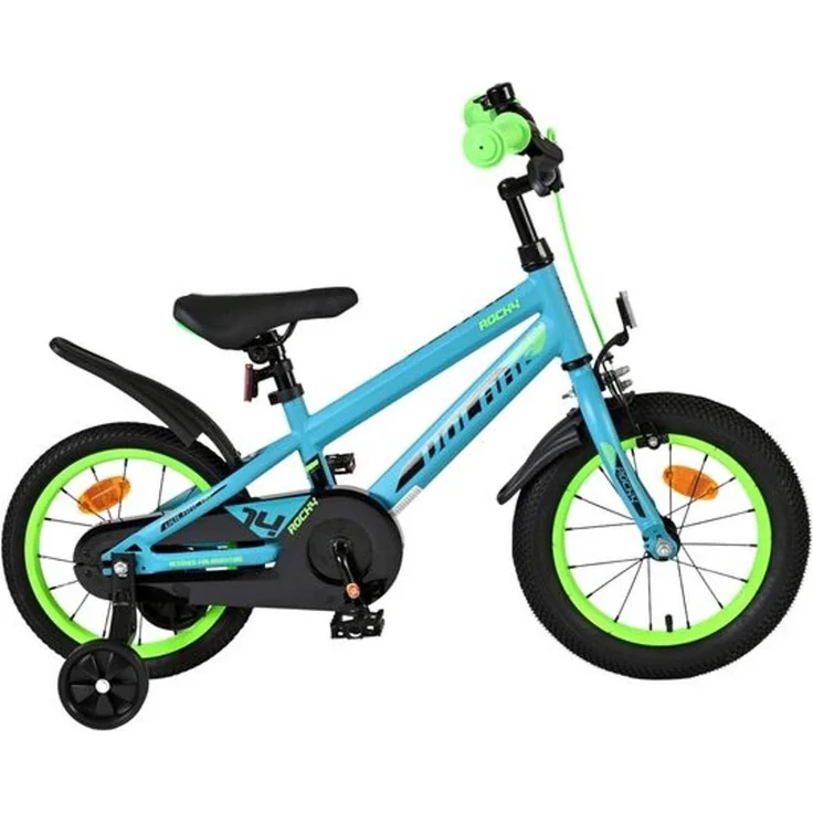 Volare Rocky 14 Zoll, Kinderrad für Jungen in Grün mit Handbremse, Rücktrittbremse und abnehmbaren Stützrädern