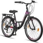 Chillaxx Bike Strada Premium City Bike 24 Zoll Schwarz-Pink V-Bremse - Hollandfahrrad für Mädchen, Jungen, Herren und Damen - 21 Gang-Schaltung