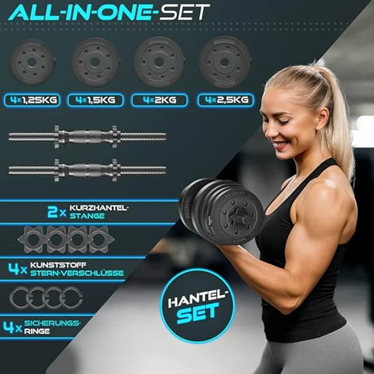 RE:SPORT 2er Hanteln Set verstellbar 15/20/30/40 kg, Hantelset mit rutschfestem Griff, 4 Sternverschlüssen und Zubehör für effektiven Muskelaufbau – Bild 4