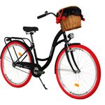 Milord Komfort Fahrrad Mit Weidenkorb Damenfahrrad, 28 Zoll, Schwarz-Rot, 1 Gang