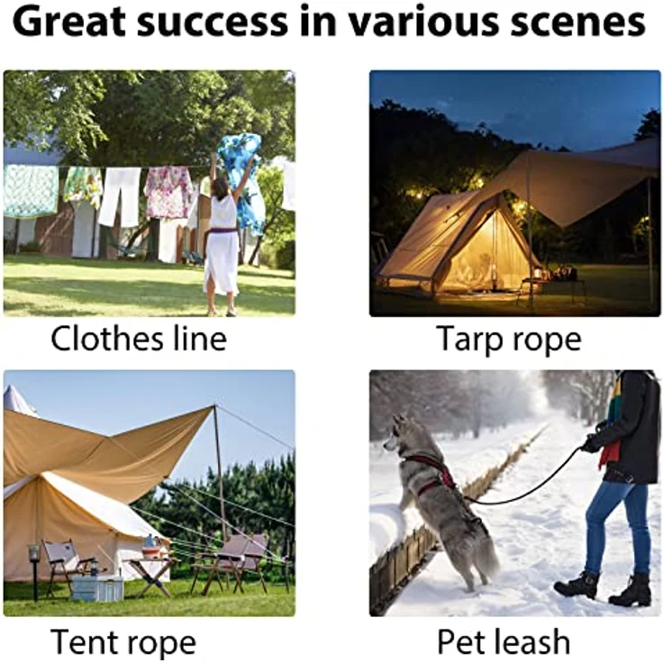 Tceapoo 4 Stück Reflektierende Abspannseile, 13ft/4M mit Seilspanner und Haken, Ø 4mm, für Zelt, Camping und Outdoor-Aktivitäten – Bild 3