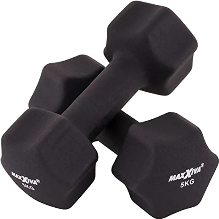 MAXXIVA Hantelset schwarz Neopren 2 x 5 kg Gymnastikhanteln Kurzhanteln Krafttraining Workout Kraftübungen Bodybuilding Fitness-Zubehör Gewichtheben Reha Pilates