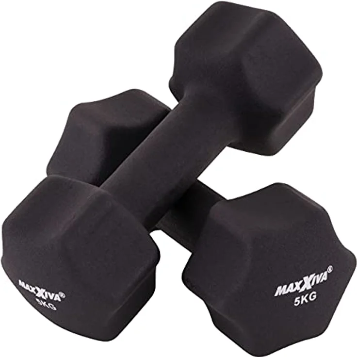 MAXXIVA Hantelset schwarz Neopren 2 x 5 kg Gymnastikhanteln Kurzhanteln Krafttraining Workout Kraftübungen Bodybuilding Fitness-Zubehör Gewichtheben Reha Pilates – Bild 1