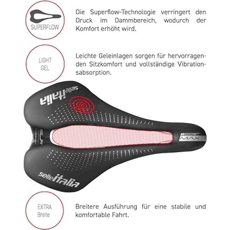 Selle Italia Max SLR Boost Superflow, Fahrradsattel mit TI316 Rail, 155 mm Breite, Druckentlastungssystem – Bild 7