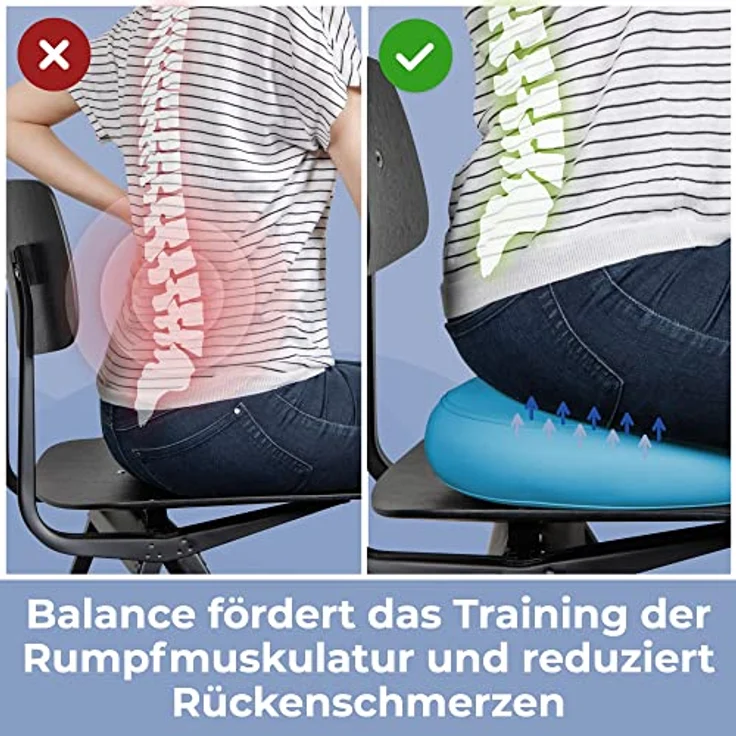 EVEREST FITNESS Balancekissen - Luftkissen mit 33 cm Durchmesser - Ballsitzkissen zur Stärkung der Balance - Orthopädisches Sitzkissen zur Linderung von Rückenschmerzen - Preisvergleich – Bild 2