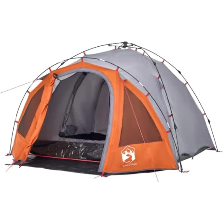vidaXL Kuppel Campingzelt für 3 Personen, wasserdichtes Wurfzelt mit Quick-Release-System und E-Anschluss, Grau Orange – Bild 1