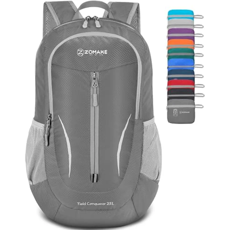 ZOMAKE Ultraleichter faltbarer Rucksack, wasserabweisend, 25 l, Blassgrau – Bild 1