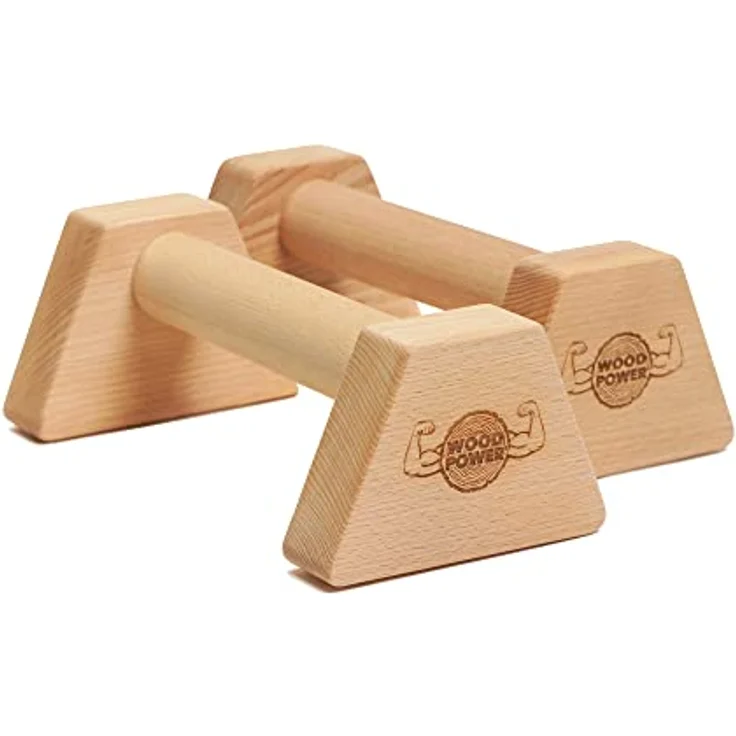 WOODPOWER® PowerBars Holz-Parallettes gelenkschonende Liegestützgriffe, Handstand-Barren & Minibarren, rutschfest für Indoor & Outdoor für Calisthenics, Körpergewichtstraining & Yoga-Classic (2 Stück) – Bild 1
