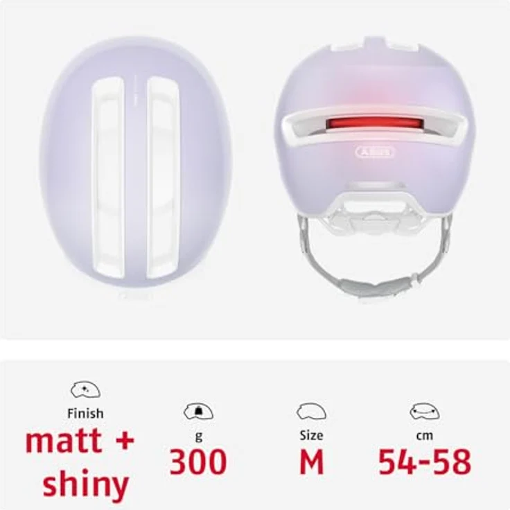 ABUS Urban Helm HUD-Y, mit aufladbarem LED-Rücklicht und Magnetverschluss, Fahrradhelm für Damen und Herren, pure lavender, Größe M – Bild 3