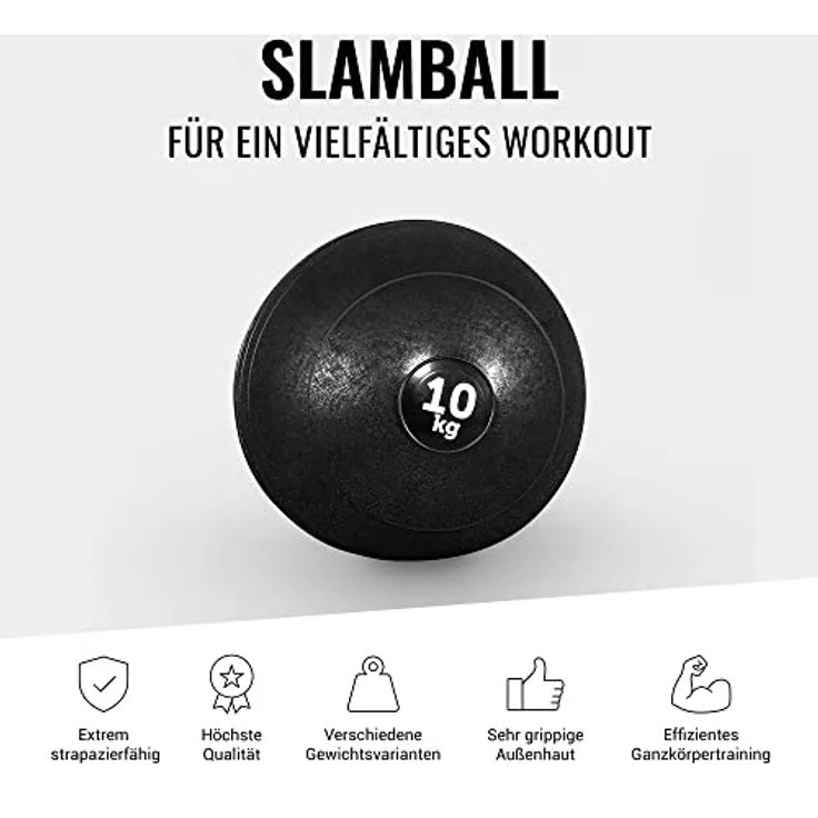 GORILLA SPORTS® Medizinball - 3kg, 5kg, 7kg, 10kg, 15kg, 20kg Gewichte, Einzeln/Set, mit Griffiger Oberfläche, rutschfest, Schwarz - Gewichtsball, Fitnessball, Slamball, Trainingsball – Bild 2