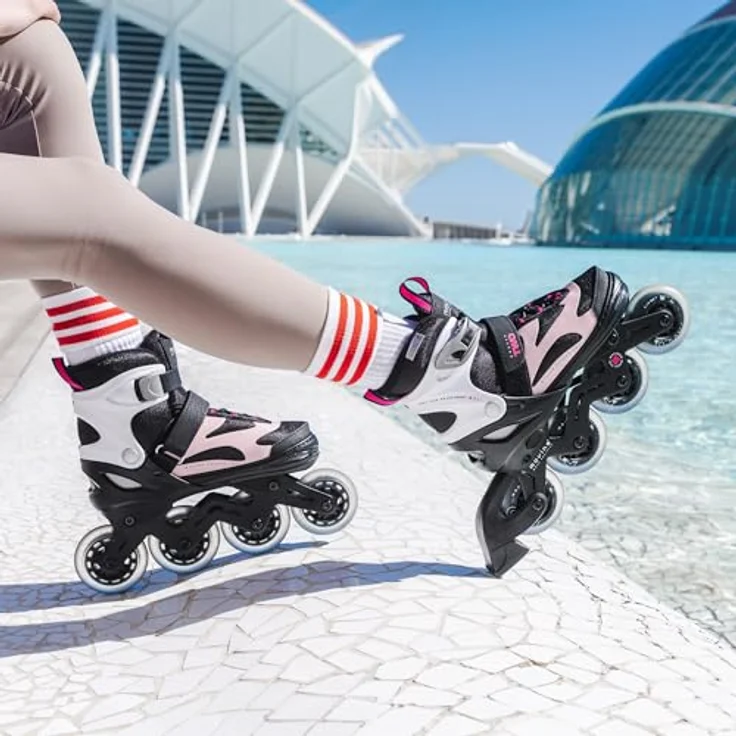Movino Cruzer Two L, Verstellbare Fitness Inline-skates für Damen, Aluminium-Schiene, 80 mm Rollen, Rosa, ABEC-7 – Bild 6