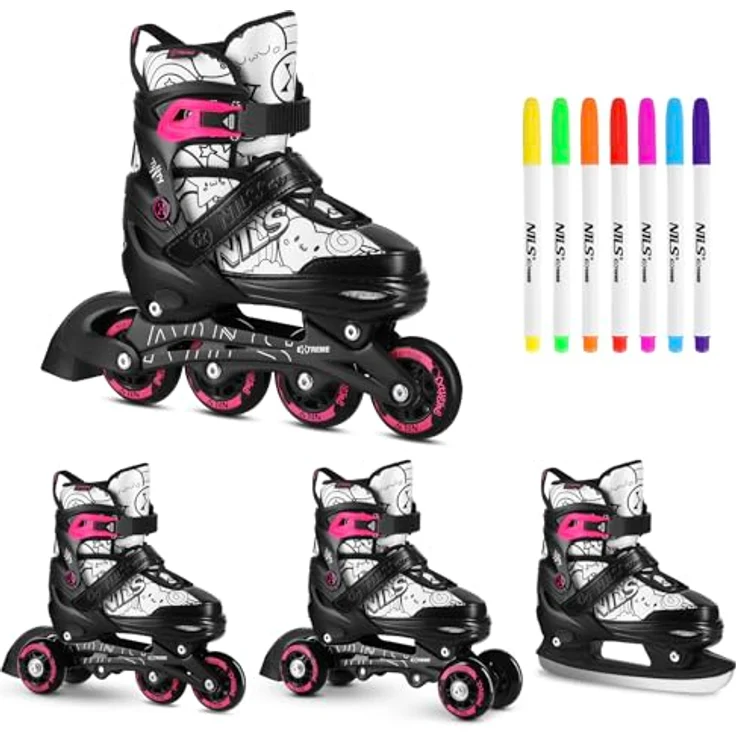NILS EXTREME NH10907 TINTY, 4-in-1 Rollschuhe Inlineskates Schlittschuhe in Größe 39-42 mit 7 Permanentmarkern – Bild 2