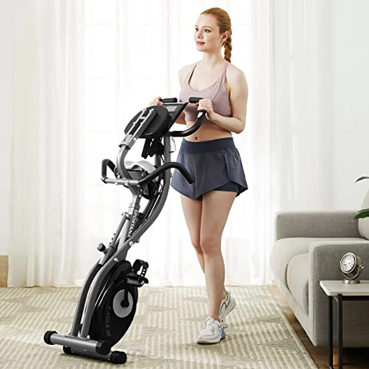 Sportana F-Bike Heimtrainer Eagle 3 Faltbar 10 Stufen 7 Sitzhöhen LCD Display Fitnessfahrrad 2 Zugbänder Fahrradtrainer Fitnessbike X-Bike – Bild 3