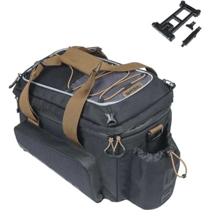 Basil Miles XL Pro, Velotasche für Gepäckträger, erweiterbar von 9 l auf 36 l, wasserdicht, schwarz mit hellgrünen Details, mit isolierendem Fach für Getränkeflasche und Kühlelementfächern – Bild 1