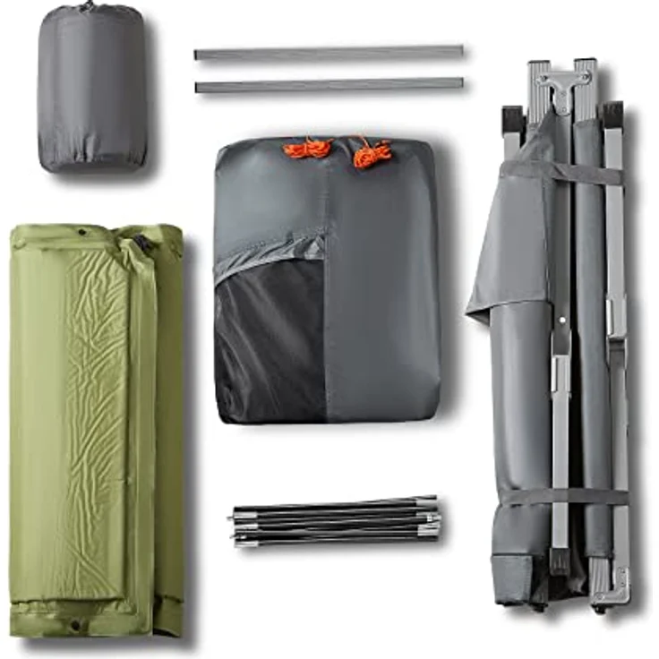 SoBuy faltbar Survival-Zelt Feldbett 4 in1 Camping Set Outdoor Hellgrau BHT ca. 194x147x87cm OGS60-HG – Bild 5