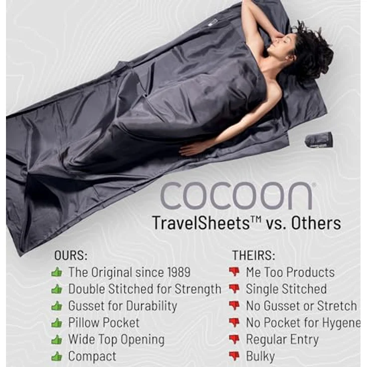Cocoon TravelSheet, Schlafsack aus hochwertiger Seide, rechteckig, 220 cm, Wärmeleistung +5,3 °C, Seiteneinstieg mit Klettverschluss – Bild 3