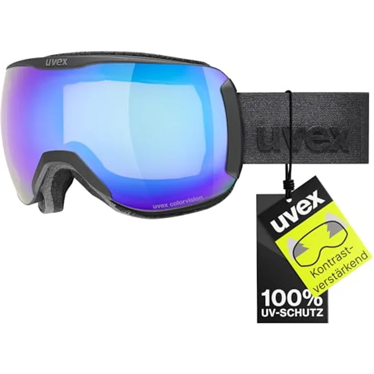 uvex downhill 2100 CV, Skibrille für Damen und Herren, kontraststeigernd, verzerrungs- & beschlagfrei, Farbe: black matt/blue-green, one size