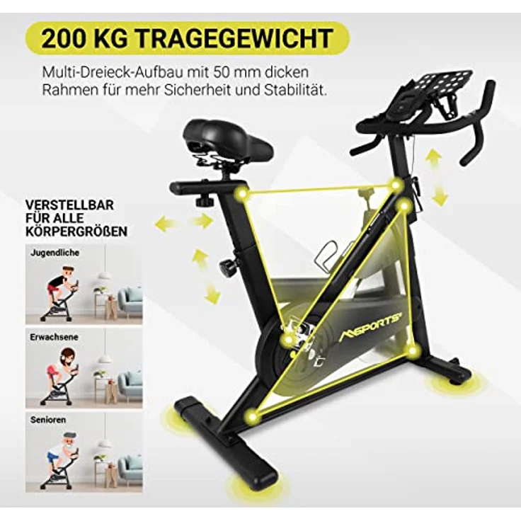 MSPORTS Indoor Cycling Bike Elite Black Series | Speed Bike 20KG Schwungrad | Ergometer - Hometrainer Fahrrad mit Bluetooth APP & leisem Riemenantrieb | Fitness Heimtrainer – Bild 5