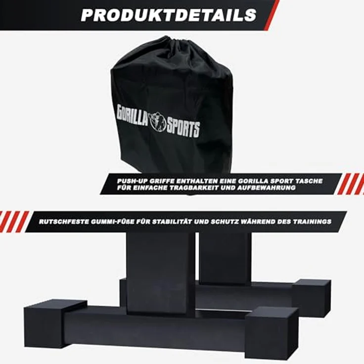 GORILLA SPORTS® Liegestützgriffe - 2er Set, aus Holz und Stahl, rutschfest bis 300kg, inkl. Tragetasche - Calisthenics Equipment, Parallettes, Handstand Griffe, Push Up Bars, Liegestütze Barren – Bild 5