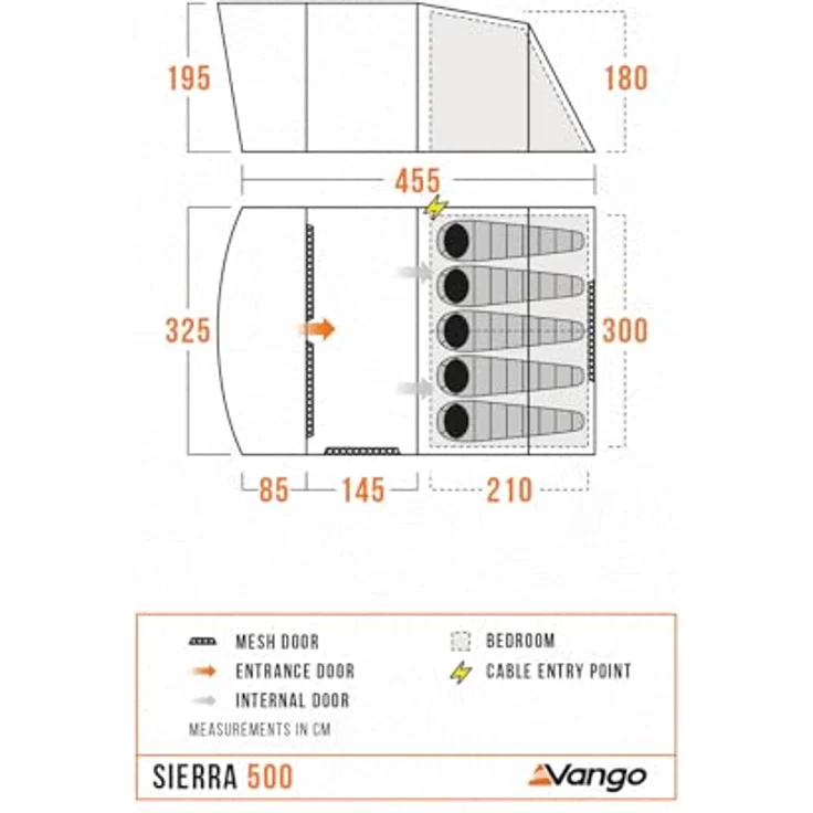 Vango Sierra 500, Familienzelt für 5 Personen mit großem Vorraum, 1,95 m Stehhöhe, optimierte Ventilation und 4000 mm Wassersäule – Bild 2