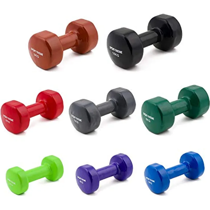 Sport-Thieme Vinyl Kurzhantel | Gummierte Hexagonal Fausthantel aus Gusseisen | In acht Varianten: 3kg - 10kg | Schadstofffrei, ohne Weichmacher | Grifflänge: 9cm | Markenqualität