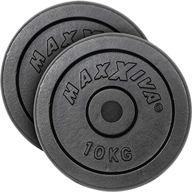 MAXXIVA Hantelscheiben 2er Set Gewichtsplatte je 10 kg 100% Gusseisen schwarz 20 kg Fitness Krafttraining Bodybuilding Workout Gewichtheben Reha – Bild 1