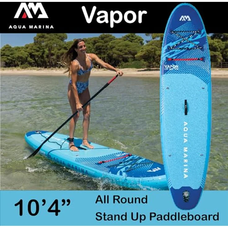 Aqua Marina Vapor Aufblasbares Stand-Up-Paddleboard-Paket, 3 m, mit stabiler Konturenform und komfortablem Sandwellen-EVA-Fußpolster, rotem Spanngurt und weichem Neopren-Tragegriff – Bild 2