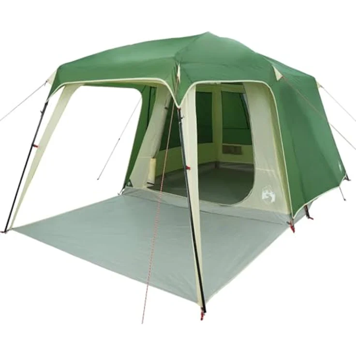 vidaXL Campingzelt mit Vorzelt 5 Personen, wasserdichtes, leichtes Zelt in Grün mit E-Anschluss und zusätzlichem Vorraum – Bild 1