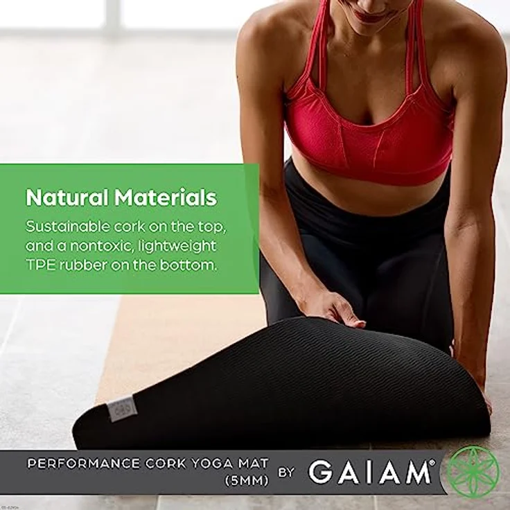 Gaiam Kork-Yogamatte, natürliche Oberseite mit ungiftiger Gummi-Rückseite, schweiß- und geruchsresistent, ideal für Hot Yoga und Pilates, 162 cm x 61 cm x 5 mm – Bild 2